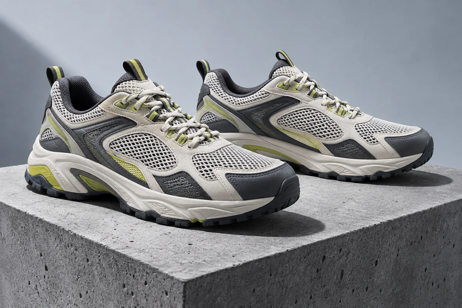 Design concept: unbranded mesh sneakers in gray and citron